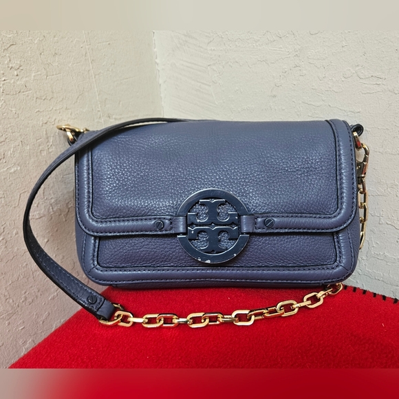 Tory Burch Blue Leather Small Shoulder Bag AUTHENTIC - Picture 1 of 16